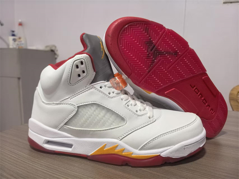 Women's Running Weapon Air Jordan 5 White/Red Shoes 036